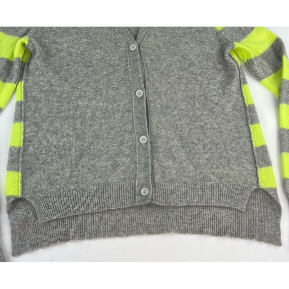 Aqua Cashmere V Neck Cardigan Sweater Gray Chartreuse Green Womens Size M - Picture 3 of 7